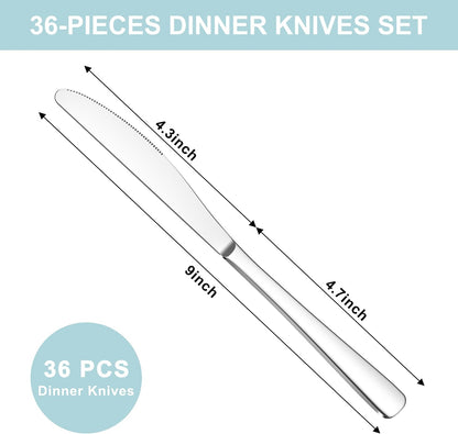 36-Piece Butter Knives, Dinner Knife Set (9 Inches), Food Grade Stainless Steel Table Knife, Knives Silverware for Home/Restaurant/Kitchen, Dishwasher Safe & Mirror Polished