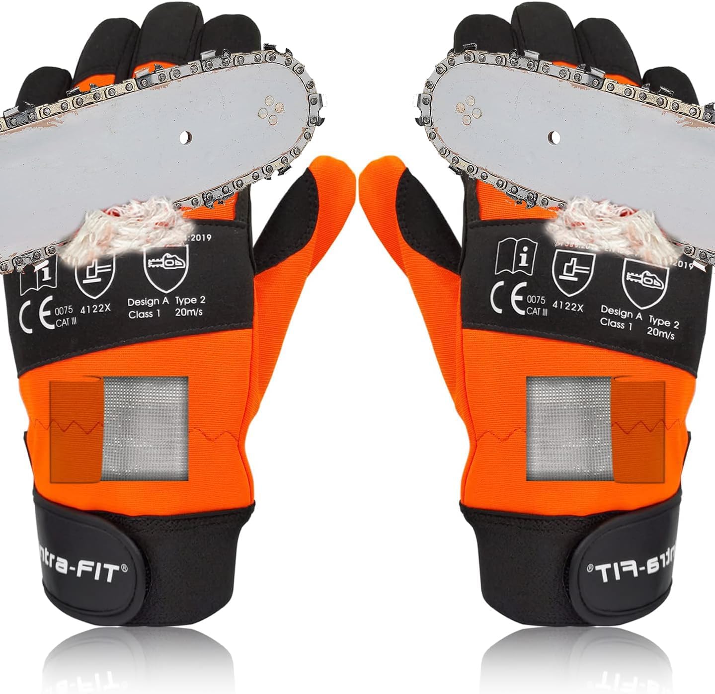 Chainsaw Gloves Saw Protection on Both Hands Back | Cut-Resistant Gloves EN ISO 11393-4, CLASS 1, EN 388: 4122X, CAT III, Module B & Module C2