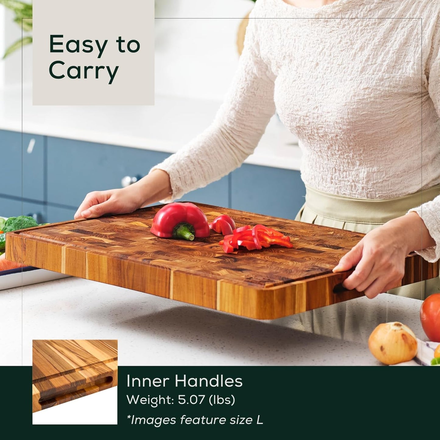 Extra Large (XL) Teak End Grain Cutting Board, Reversible, Knife-Friendly Charcuterie Butcher Block with Juice Groove & Handles, Non-Toxic, Gift Box Included (24" x 18" x 1.5")