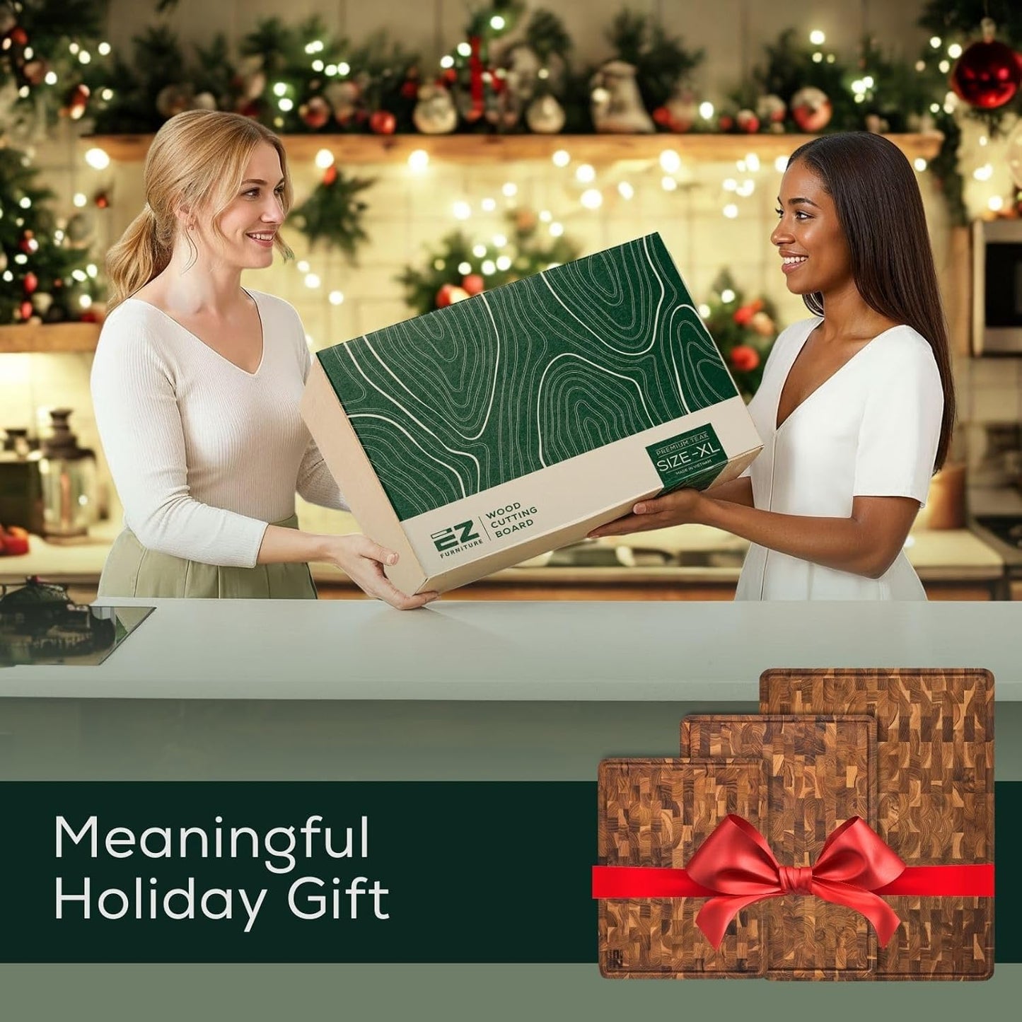 Extra Large (XL) Teak End Grain Cutting Board, Reversible, Knife-Friendly Charcuterie Butcher Block with Juice Groove & Handles, Non-Toxic, Gift Box Included (24" x 18" x 1.5")