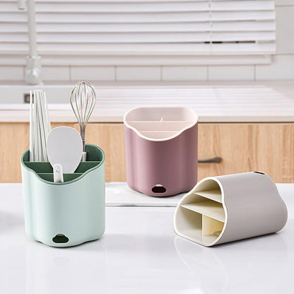 Kitchen Utensil Holder, Wall Mounted Desktop Cutlery Organizer Chopsticks Holder Drying Rack with Drain Hole for Forks, Knives, Spoons, Chopsticks(Green)