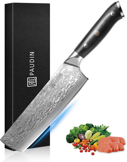 7 Inch Nakiri Knife, Ultra Sharp Damascus Kitchen Knife
