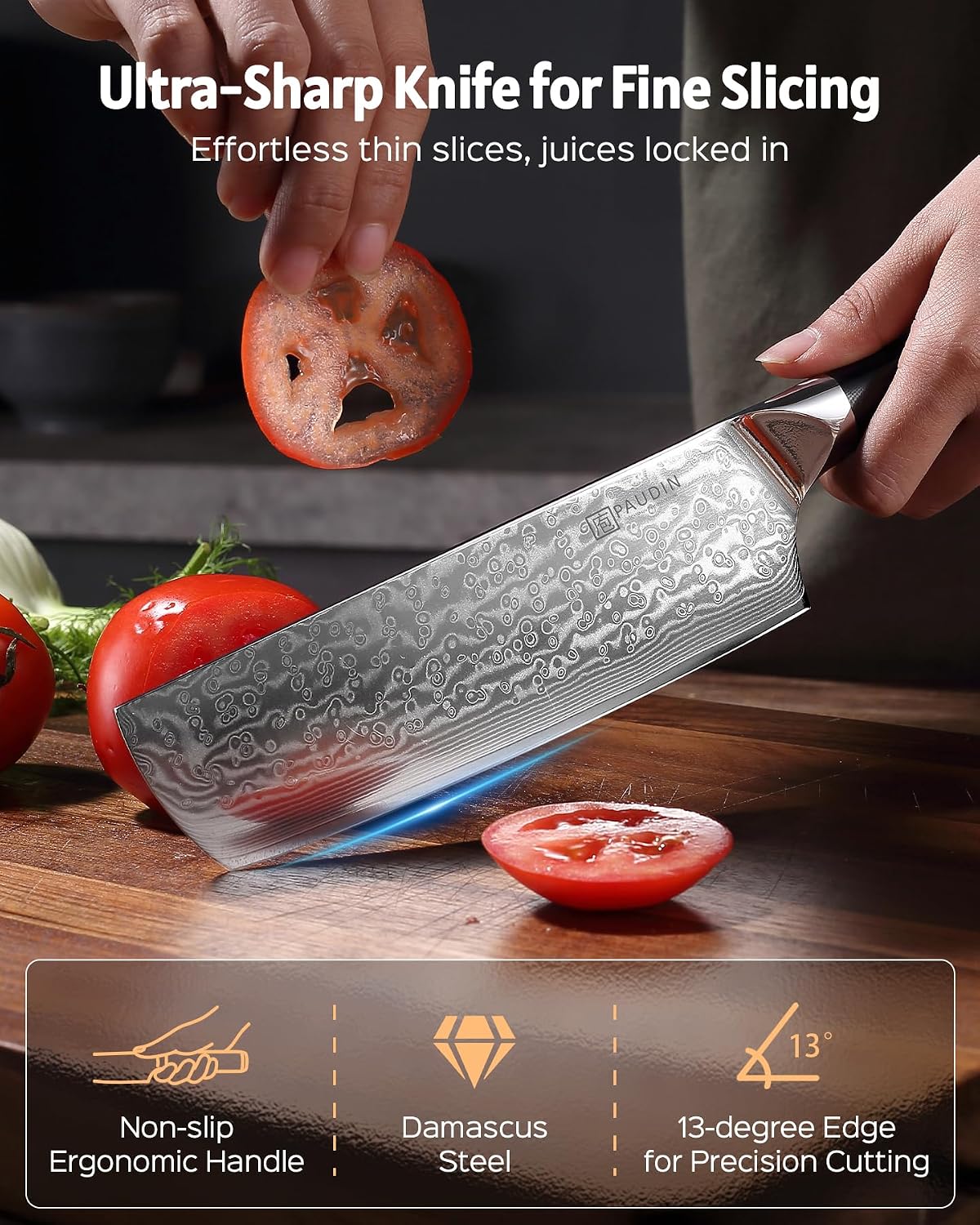7 Inch Nakiri Knife, Ultra Sharp Damascus Kitchen Knife