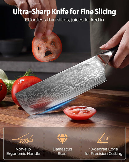 7 Inch Nakiri Knife, Ultra Sharp Damascus Kitchen Knife