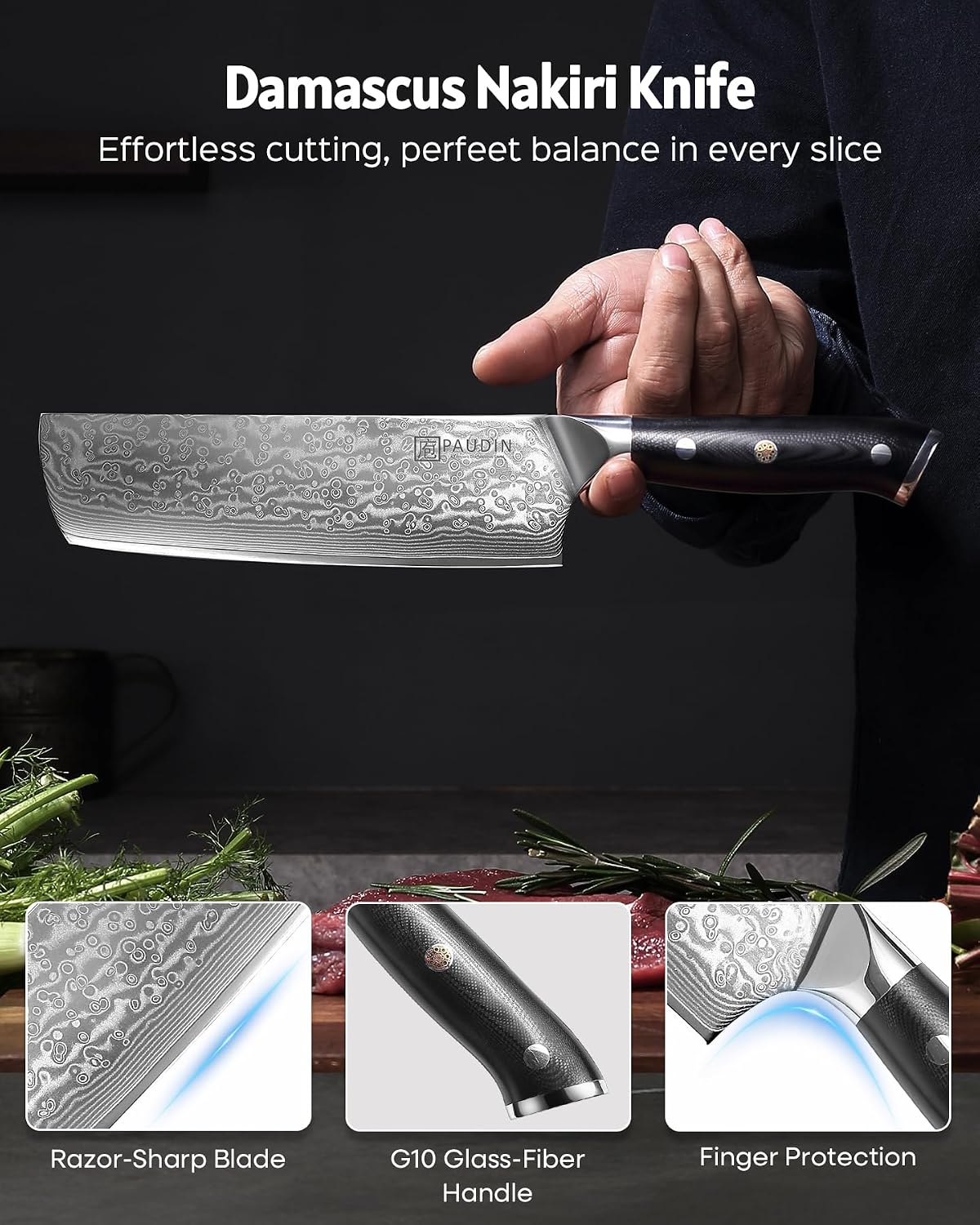 7 Inch Nakiri Knife, Ultra Sharp Damascus Kitchen Knife