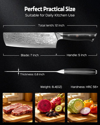 7 Inch Nakiri Knife, Ultra Sharp Damascus Kitchen Knife