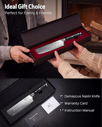 7 Inch Nakiri Knife, Ultra Sharp Damascus Kitchen Knife