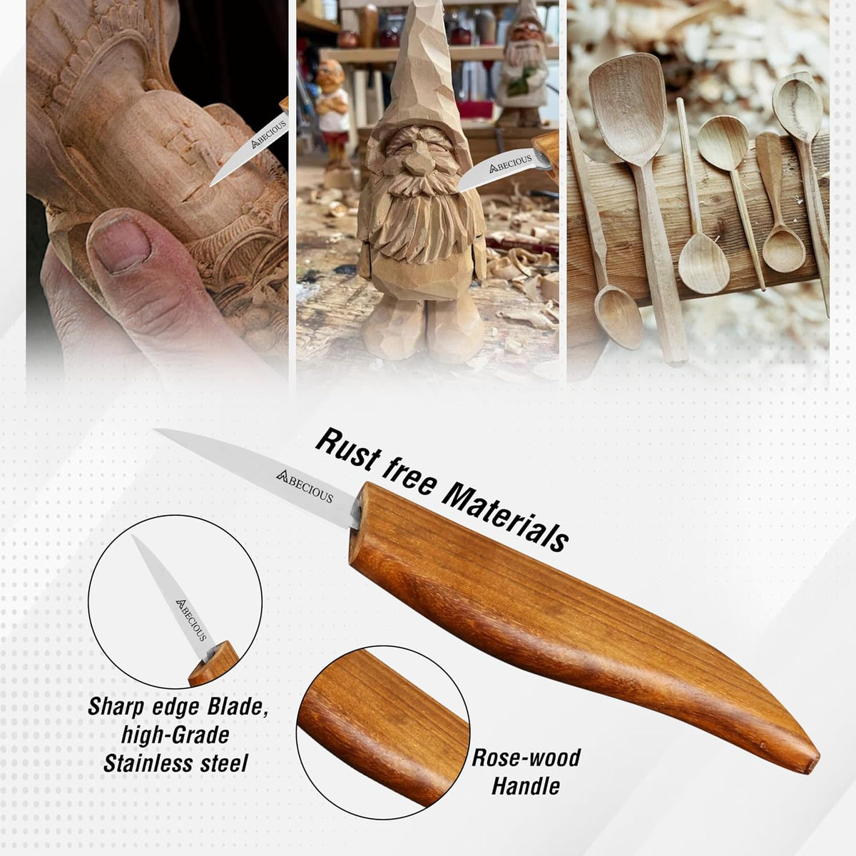 Premium Wood Carving Knife - Wood Whittling Kit Includes Detail Chip Knife Sloyd Whittling Knives, Leather Strop, Polishing Compound & Cut Resistant Gloves for Wood Carving, Rust-Free Steel