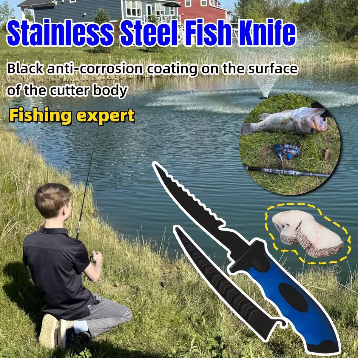 Fishing Knife Set, Fish Cleaning Kit, Filet Knife for Fish, Fish Scale Cleaning Brush, Multi-Functional Scissors, Gloves, Fishbone Tweezers, Storage Bag,Fishing Accessories,Fishing Tool Kit