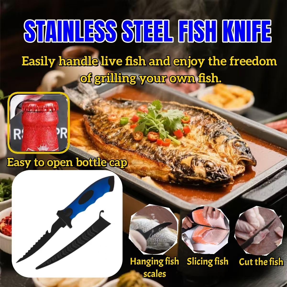 Fishing Knife Set, Fish Cleaning Kit, Filet Knife for Fish, Fish Scale Cleaning Brush, Multi-Functional Scissors, Gloves, Fishbone Tweezers, Storage Bag,Fishing Accessories,Fishing Tool Kit