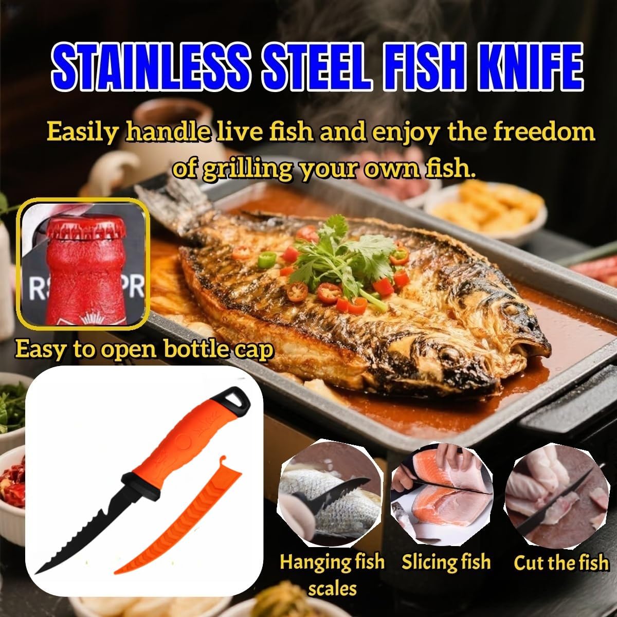 Fishing Knife Set, Fish Cleaning Kit, Filet Knife for Fish, Fish Scale Cleaning Brush, Multi-Functional Scissors, Gloves, Fishbone Tweezers, Storage Bag,Fishing Accessories,Fishing Tool Kit