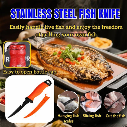 Fishing Knife Set, Fish Cleaning Kit, Filet Knife for Fish, Fish Scale Cleaning Brush, Multi-Functional Scissors, Gloves, Fishbone Tweezers, Storage Bag,Fishing Accessories,Fishing Tool Kit