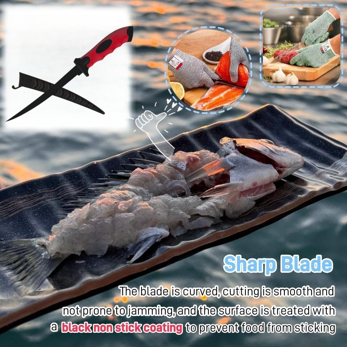 Fishing Knife Set, Fish Cleaning Kit, Filet Knife for Fish, Fish Scale Cleaning Brush, Multi-Functional Scissors, Gloves, Fishbone Tweezers, Storage Bag,Fishing Accessories,Fishing Tool Kit