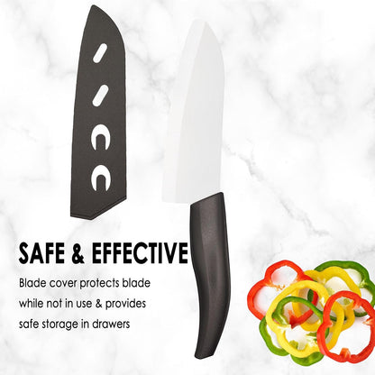 7" Japanese Ceramic Knife with Cover for Veges Fruit Proteins | Dishwasher Safe Light Precise Sharp Ceramic Knife, Multipurpose Kitchen Chef's Santoku Knife, Soft Grip, Metal-free