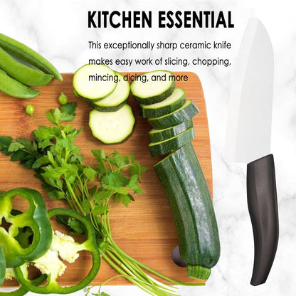 7" Japanese Ceramic Knife with Cover for Veges Fruit Proteins | Dishwasher Safe Light Precise Sharp Ceramic Knife, Multipurpose Kitchen Chef's Santoku Knife, Soft Grip, Metal-free