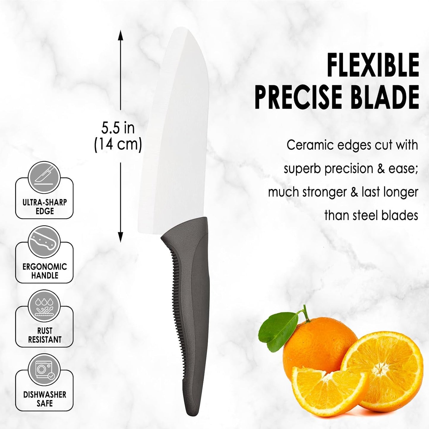 7" Japanese Ceramic Knife with Cover for Veges Fruit Proteins | Dishwasher Safe Light Precise Sharp Ceramic Knife, Multipurpose Kitchen Chef's Santoku Knife, Soft Grip, Metal-free