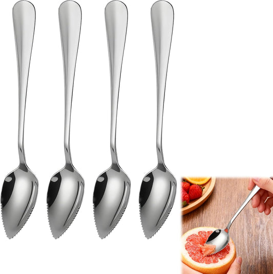 4 Pcs Grapefruit Spoons Stainless Steel Fruit Utensils Set Serrated Edge Grapefruit Knife Tool for Citrus Kiwi Dessert Lemon Salads Lime Pitaya Puree