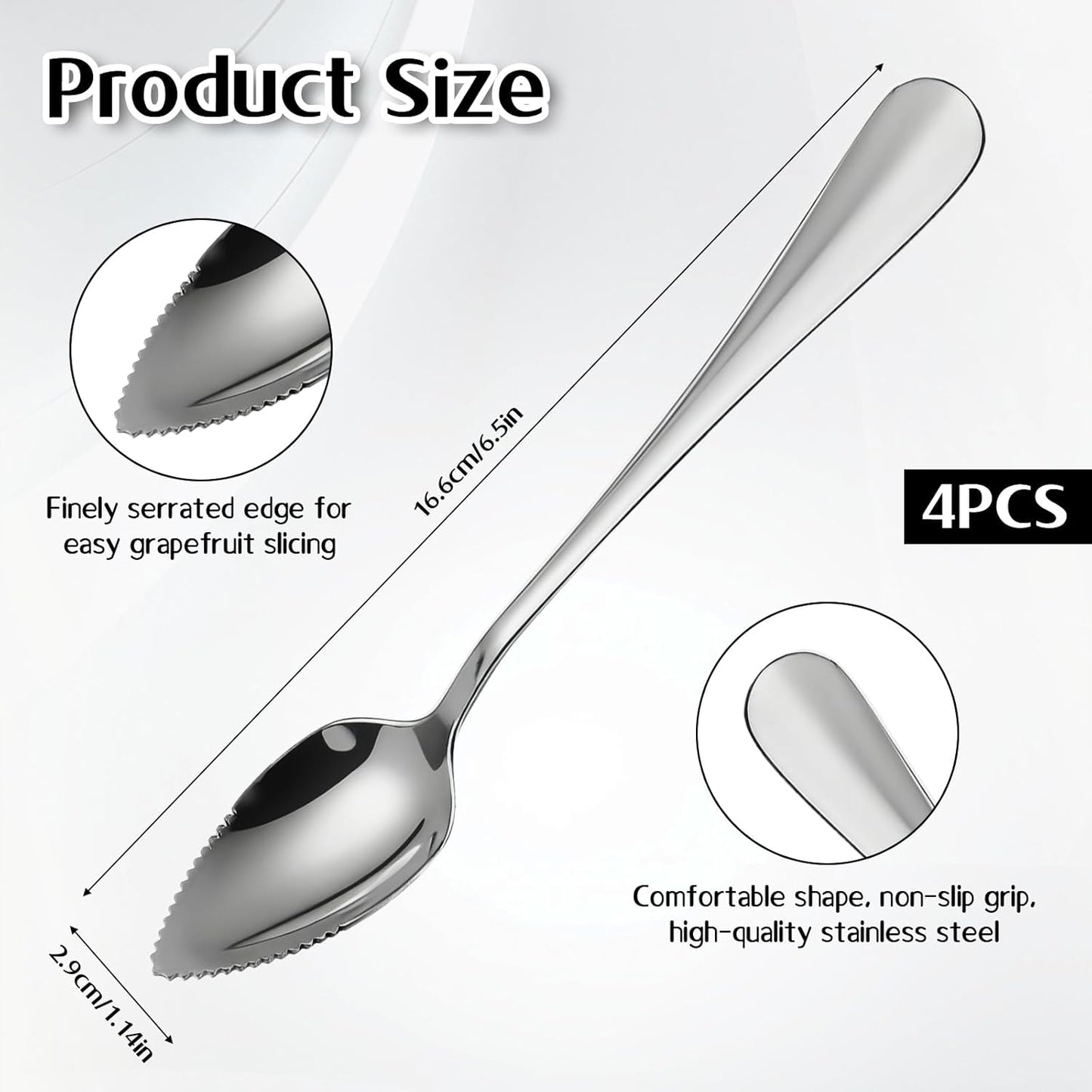 4 Pcs Grapefruit Spoons Stainless Steel Fruit Utensils Set Serrated Edge Grapefruit Knife Tool for Citrus Kiwi Dessert Lemon Salads Lime Pitaya Puree