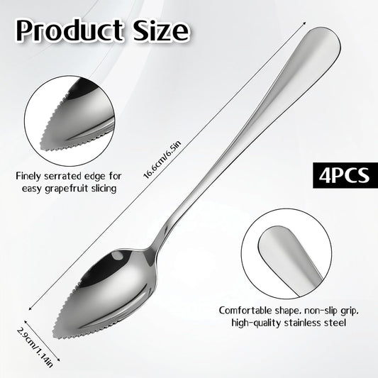 4 Pcs Grapefruit Spoons Stainless Steel Fruit Utensils Set Serrated Edge Grapefruit Knife Tool for Citrus Kiwi Dessert Lemon Salads Lime Pitaya Puree