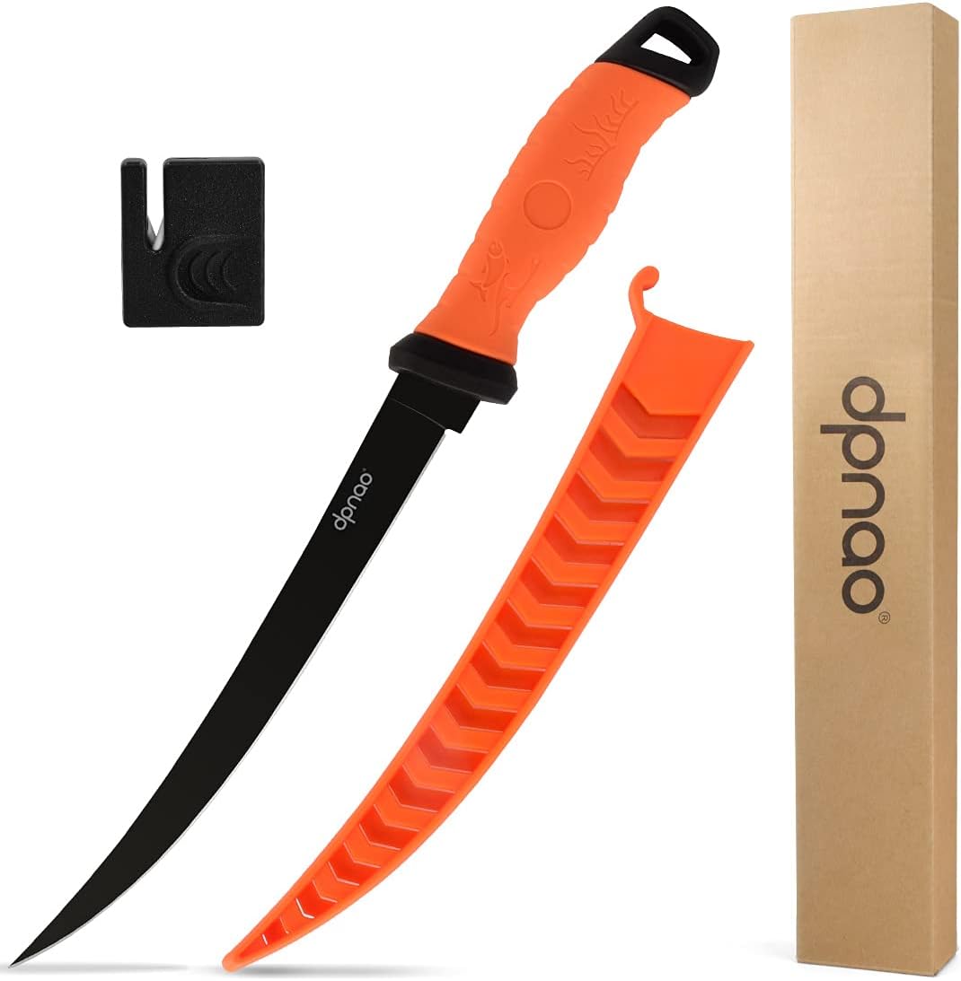 9-Inch Fishing Fillet Knife, Flexible Stainless Steel Blade | Non-Slip Fish Fillet Knife with Vented Sheath and Sharpener for Filleting, Boning and Skinning Freshwater or Saltwater Fish