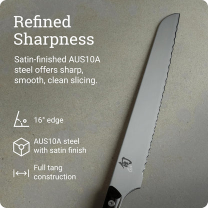 Kazahana 9" Bread Knife | Handcrafted Japanese Serrated Knife, AUS10A Stainless Steel Blade, Pakkawood Handle