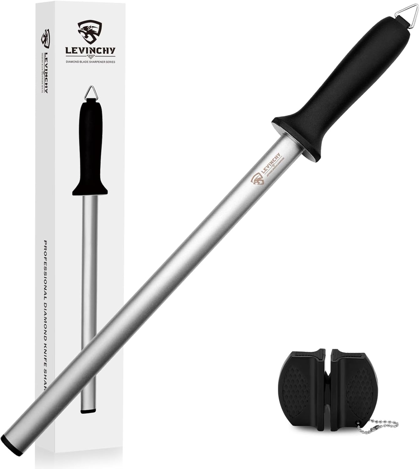 Diamond Knife Sharpening Steel - 12 inch Professional Diamond Coated Honing Steel, Premium Knife Sharpener Rod for All Knives, Lightweight & Durable