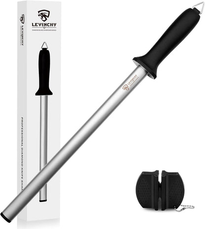 Diamond Knife Sharpening Steel - 12 inch Professional Diamond Coated Honing Steel, Premium Knife Sharpener Rod for All Knives, Lightweight & Durable