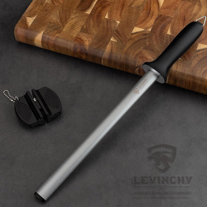 Diamond Knife Sharpening Steel - 12 inch Professional Diamond Coated Honing Steel, Premium Knife Sharpener Rod for All Knives, Lightweight & Durable