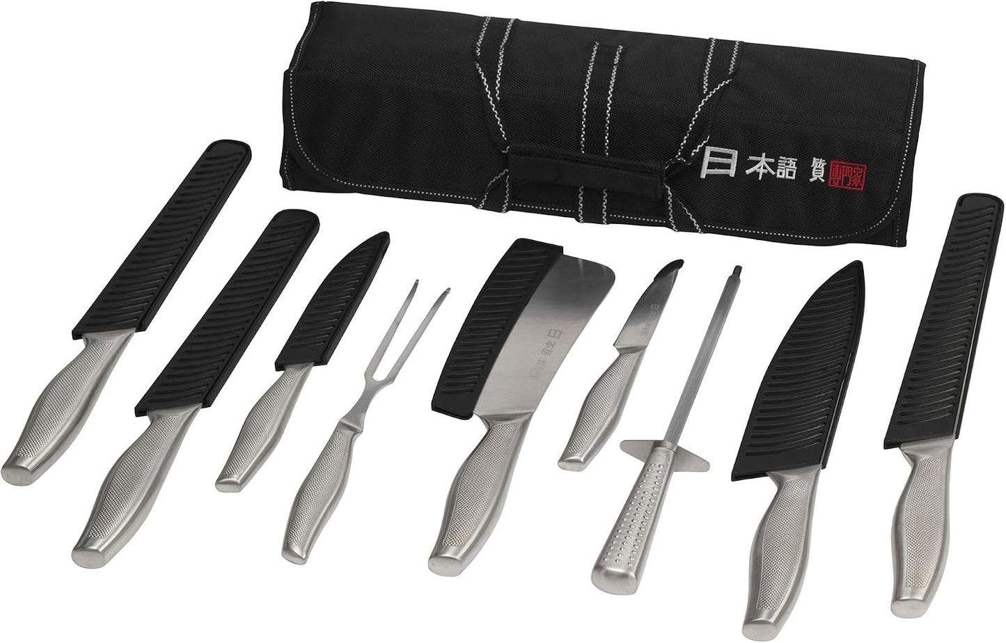 Japanese Style Premium Stainless Steel 9 Piece Chefs Knife Set with Protective Sheaths in Canvas Carry Case