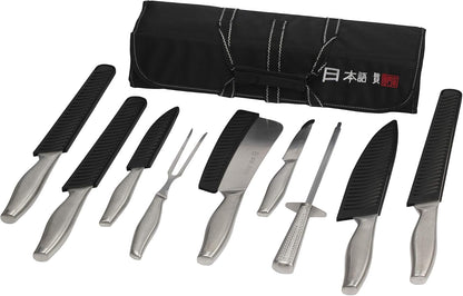 Japanese Style Premium Stainless Steel 9 Piece Chefs Knife Set with Protective Sheaths in Canvas Carry Case