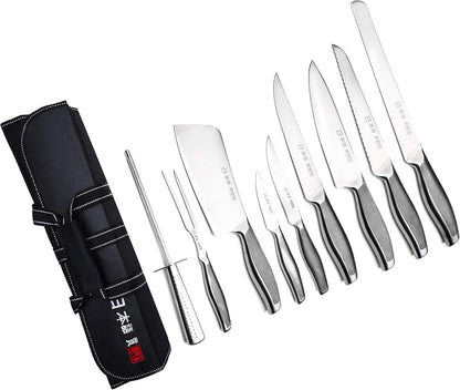 Japanese Style Premium Stainless Steel 9 Piece Chefs Knife Set with Protective Sheaths in Canvas Carry Case