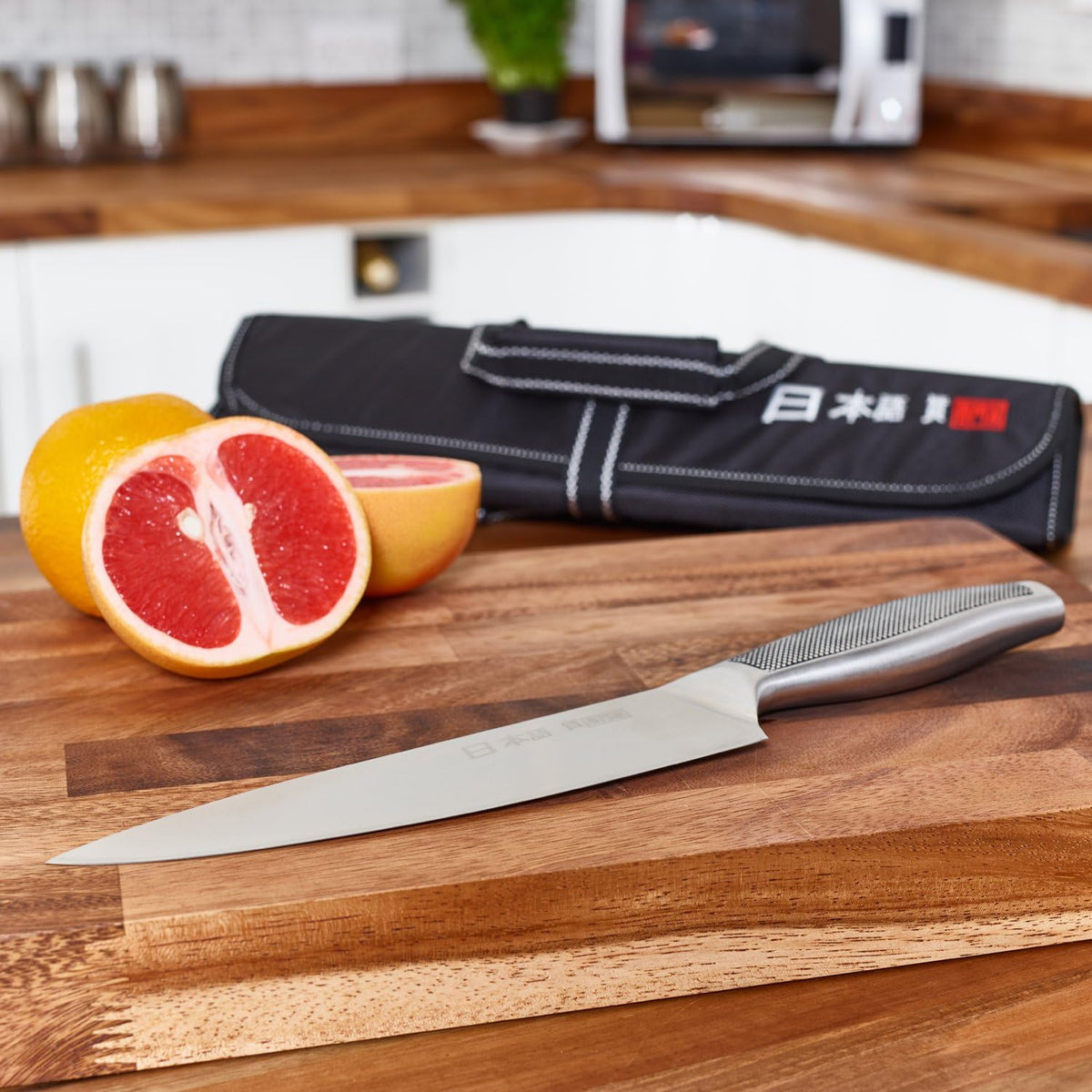 Japanese Style Premium Stainless Steel 9 Piece Chefs Knife Set with Protective Sheaths in Canvas Carry Case