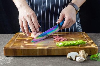 Kitchen Knife Set Kit, 5 Dishwasher Safe Colorful Knives, Knife Sharpener & Magnetic Wall Bar, Titanium Non Stick Plating Stainless Steel