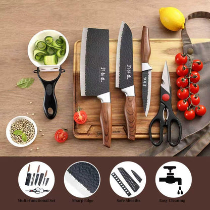 5 PCS kitchen Chef Knife Set, include 7 inch cleaver, 7 inch Santoku, 4.5 inch utility knife, Kitchen Scissors and Peeler