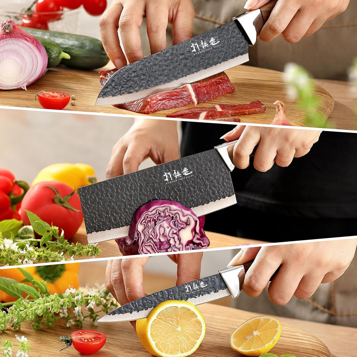 5 PCS kitchen Chef Knife Set, include 7 inch cleaver, 7 inch Santoku, 4.5 inch utility knife, Kitchen Scissors and Peeler