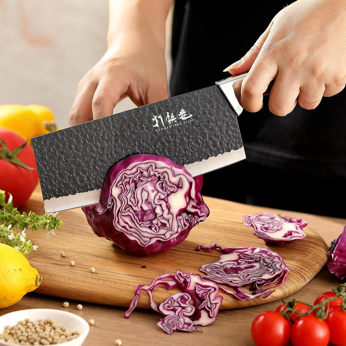 5 PCS kitchen Chef Knife Set, include 7 inch cleaver, 7 inch Santoku, 4.5 inch utility knife, Kitchen Scissors and Peeler