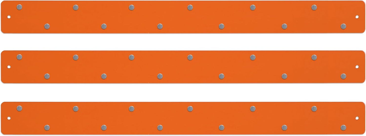 12"x3" Magnetic Strip Board, 3-Pack (White) | Compact 12"x3" frameless steel strip board; mounts horizontally or vertically; magnets & mounting hardware included