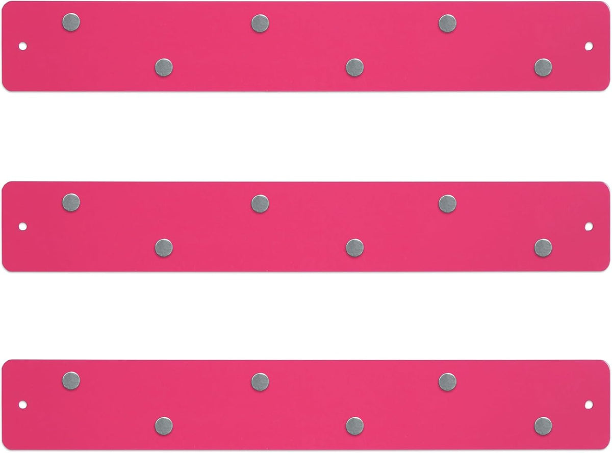 12"x3" Magnetic Strip Board, 3-Pack (White) | Compact 12"x3" frameless steel strip board; mounts horizontally or vertically; magnets & mounting hardware included