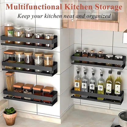 Floating Shelves Wall Mounted, Rustproof Stainless Steel Bathroom Shelf, Black Nail-Free Kitchen Spice Rack, Adhesive Storage Organizer for Shower & Home Decor