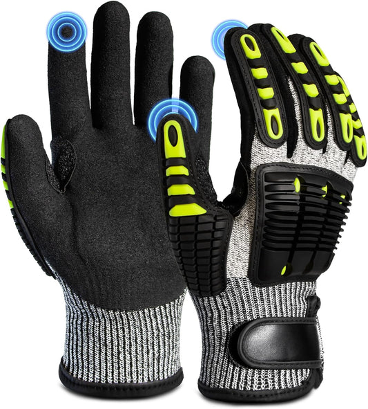 Impact Work Gloves for Men - ANSI Cut Level A5 with TPR Knuckle Guards & Shock Absorption, Nitrile Coated Palm for Maximum Grip, Heavy Duty for Construction, Warehouse, Auto Repair (2 Pairs XL)