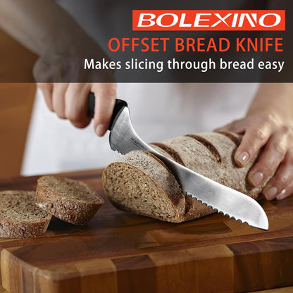 9 Inch Offset Serrated Bread Knife, for Homemade Sourdough & Cake | 9-inch serrated steel blade，Cuts sourdough & crusty bread，Offset handle，Great for cake & bagels，Rust-resistant.