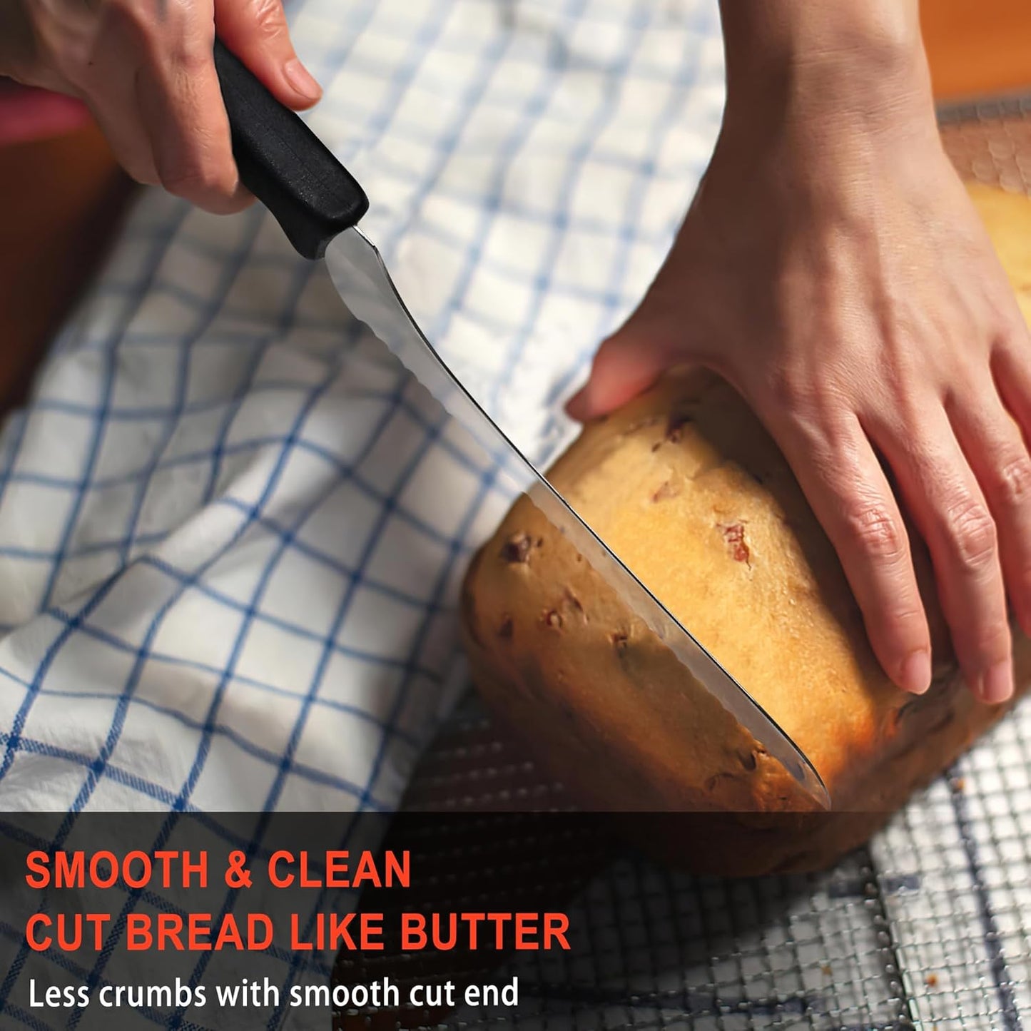 9 Inch Offset Serrated Bread Knife, for Homemade Sourdough & Cake | 9-inch serrated steel blade，Cuts sourdough & crusty bread，Offset handle，Great for cake & bagels，Rust-resistant.