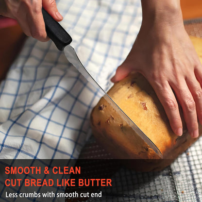 9 Inch Offset Serrated Bread Knife, for Homemade Sourdough & Cake | 9-inch serrated steel blade，Cuts sourdough & crusty bread，Offset handle，Great for cake & bagels，Rust-resistant.