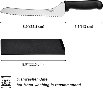 9 Inch Offset Serrated Bread Knife, for Homemade Sourdough & Cake | 9-inch serrated steel blade，Cuts sourdough & crusty bread，Offset handle，Great for cake & bagels，Rust-resistant.