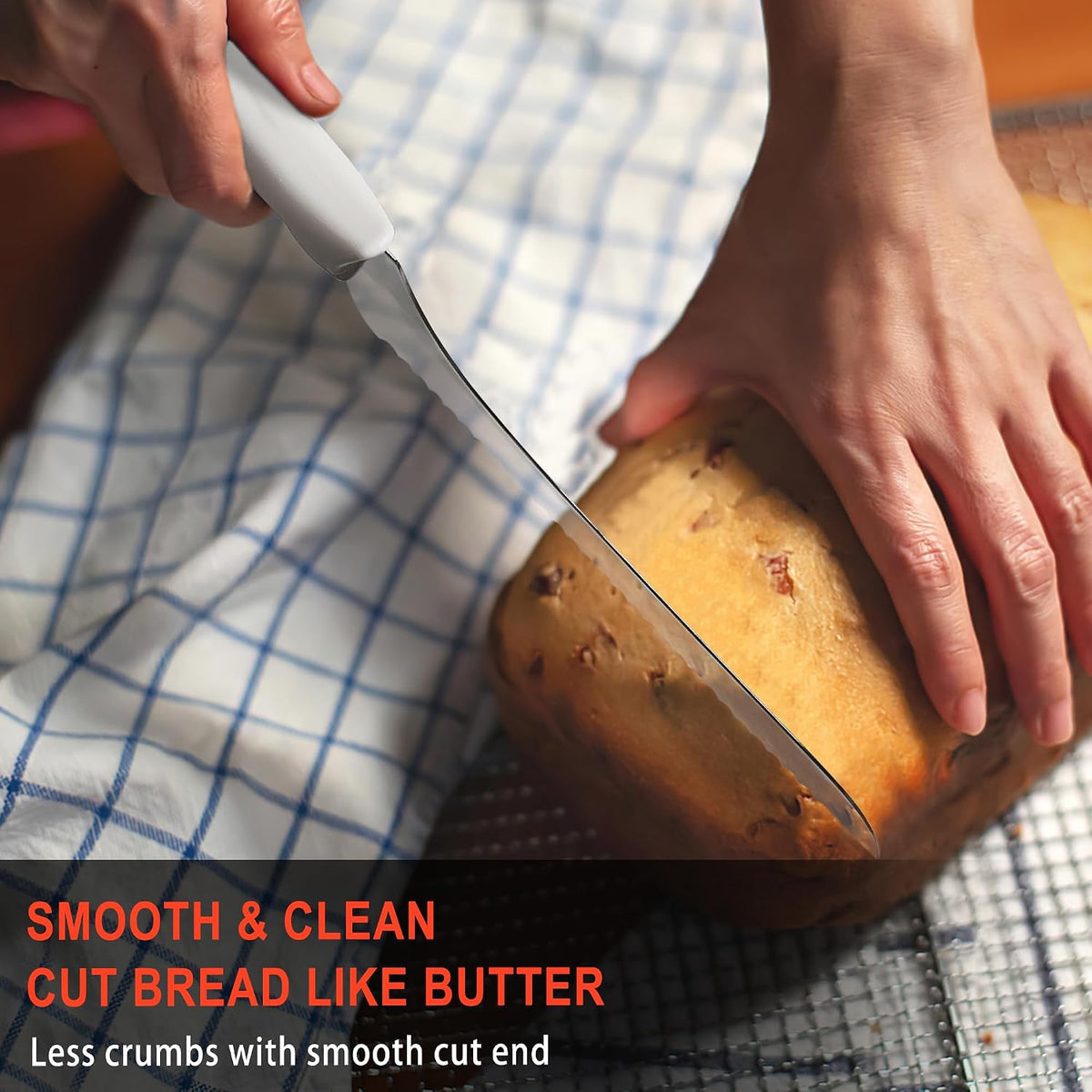 9 Inch Offset Serrated Bread Knife, for Homemade Sourdough & Cake | 9-inch serrated steel blade，Cuts sourdough & crusty bread，Offset handle，Great for cake & bagels，Rust-resistant.