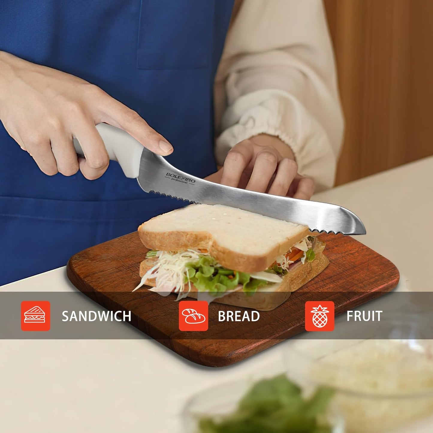9 Inch Offset Serrated Bread Knife, for Homemade Sourdough & Cake | 9-inch serrated steel blade，Cuts sourdough & crusty bread，Offset handle，Great for cake & bagels，Rust-resistant.