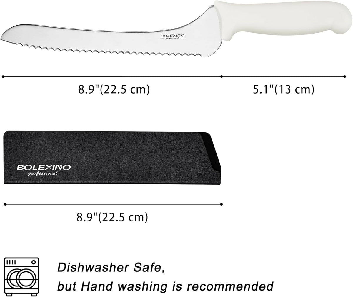 9 Inch Offset Serrated Bread Knife, for Homemade Sourdough & Cake | 9-inch serrated steel blade，Cuts sourdough & crusty bread，Offset handle，Great for cake & bagels，Rust-resistant.