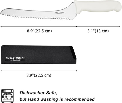 9 Inch Offset Serrated Bread Knife, for Homemade Sourdough & Cake | 9-inch serrated steel blade，Cuts sourdough & crusty bread，Offset handle，Great for cake & bagels，Rust-resistant.