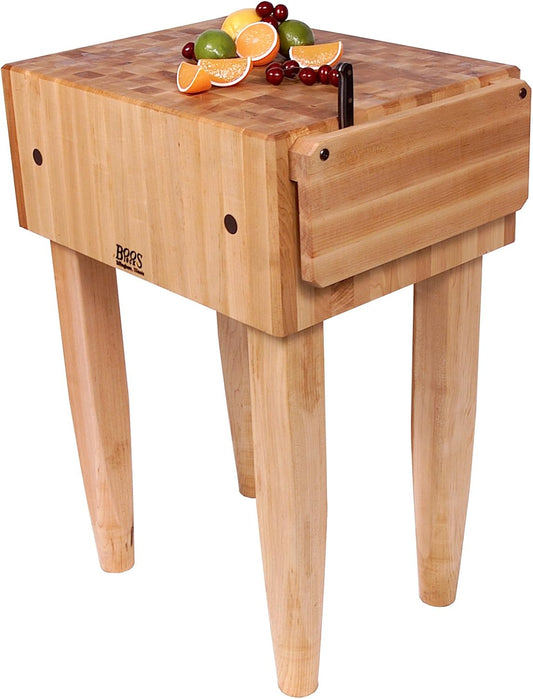 PCA2 Maple Wood End Grain Solid Butcher Block with Side Knife Slot, 24 Inches x 18 Inches x 10 Inch Top, 34 Inches Tall, Natural Maple Legs