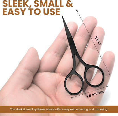 Eyebrow Scissors, Professional Stainless Steel Small Shears for Men and Women Cuticle Nail Scissors, Nose Hair Scissors for Grooming Mustache, Beard, Eyelashes, Ear Hair Trimming, Silver